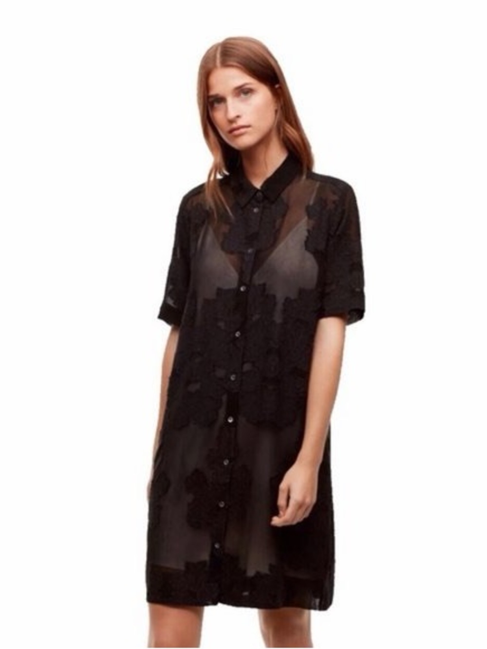 Wilfred Floral Jacquard Sheer Shirt Dress Black Size S